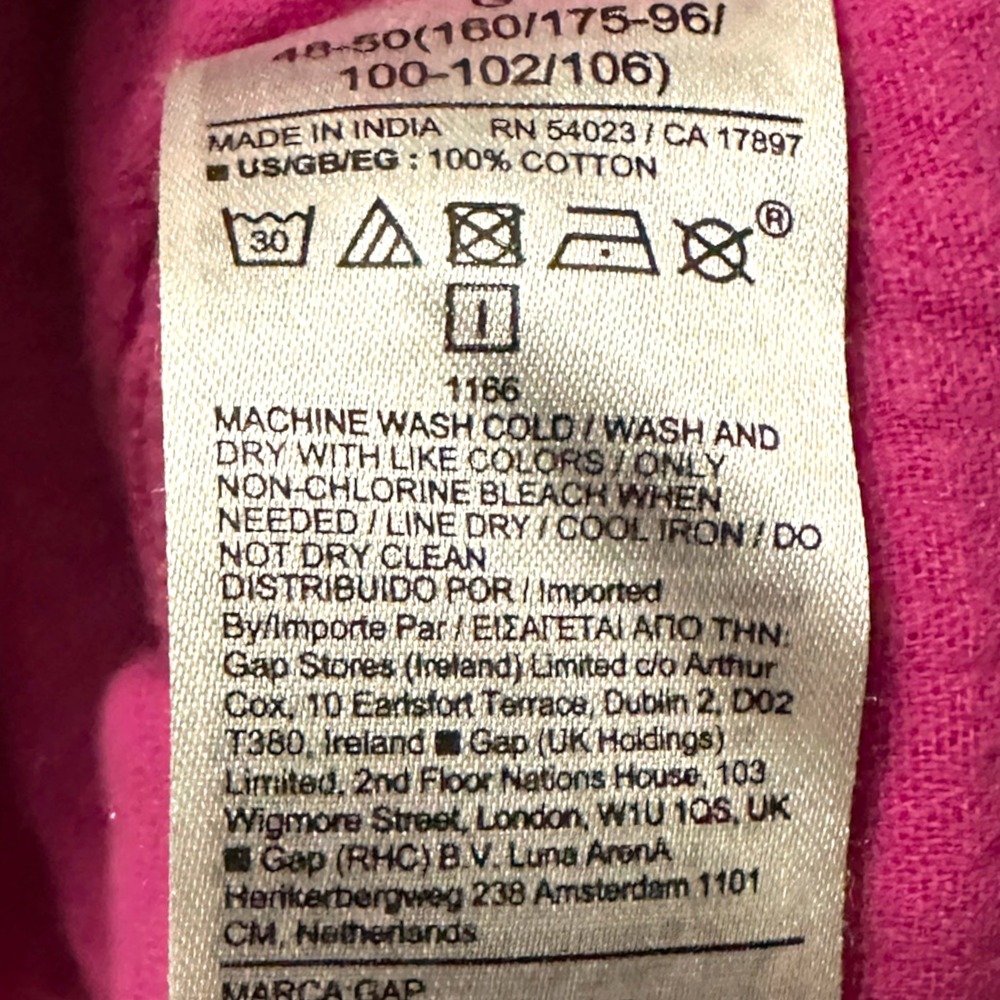 Gap Crinkle Gauze Tiered V-Neck Dress Cotton Pockets Fuschia Pink L - Picture 8 of 11